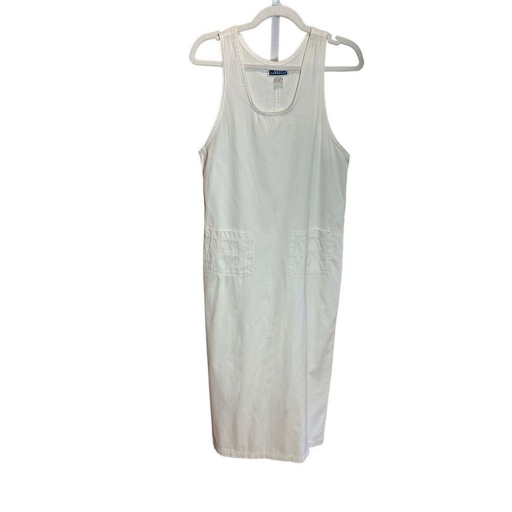 Bryn Connelly Vintage White Denim jumper dress 90s cottagecore teacher pockets s